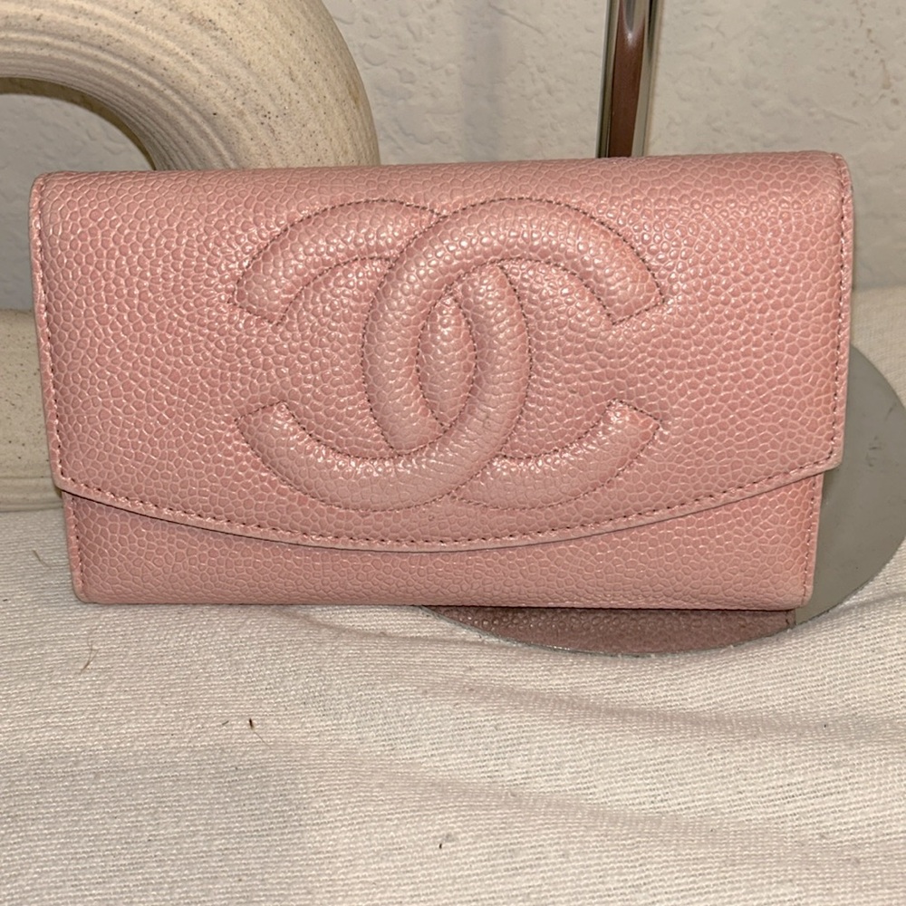 Authentic Chanel Long Wallet Pink Caviar Leather +certificate of authenticity